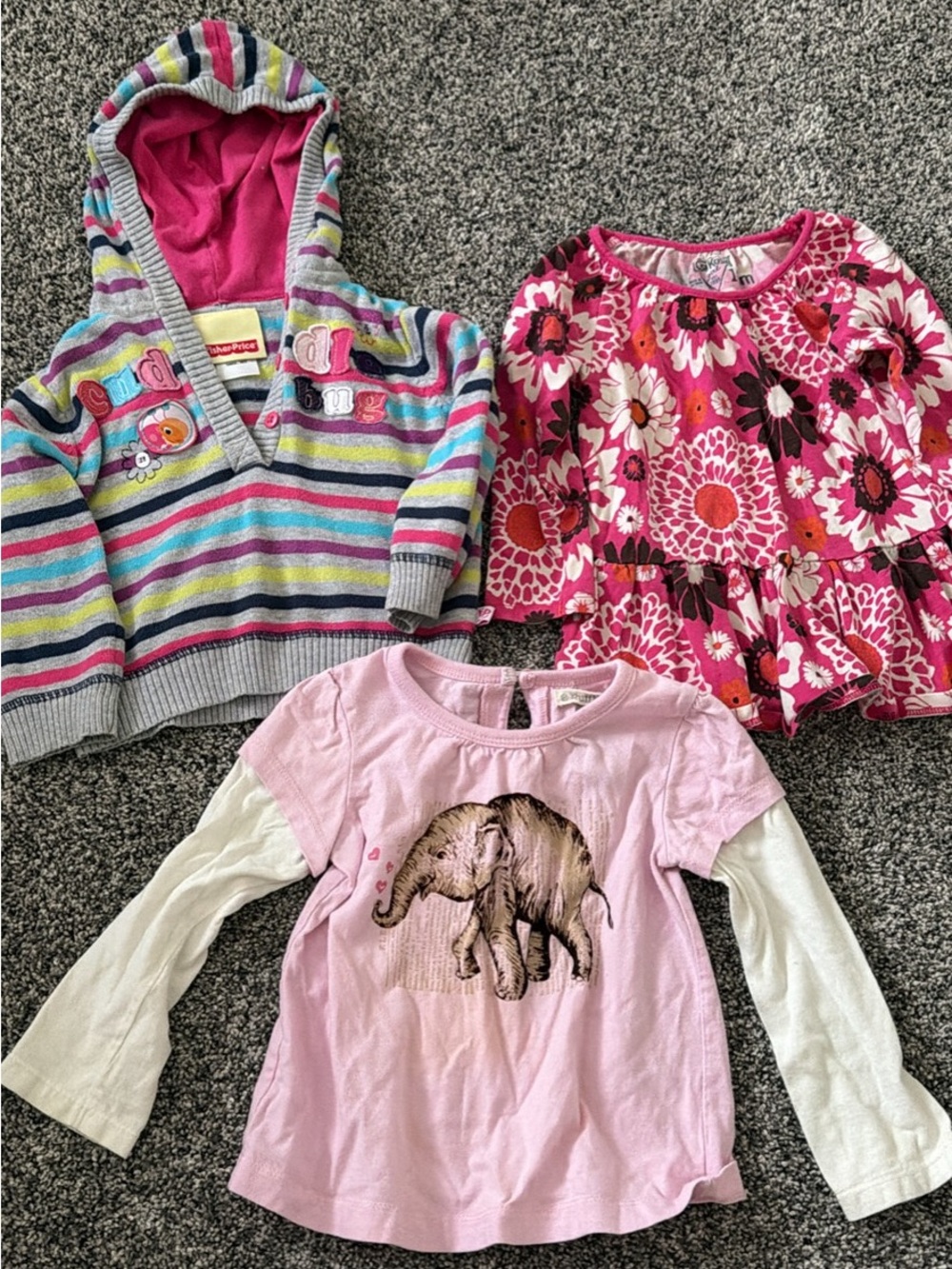 Carter's Pink Elephant Layered-Look Long Sleeve Shirt with Cream Sleeves